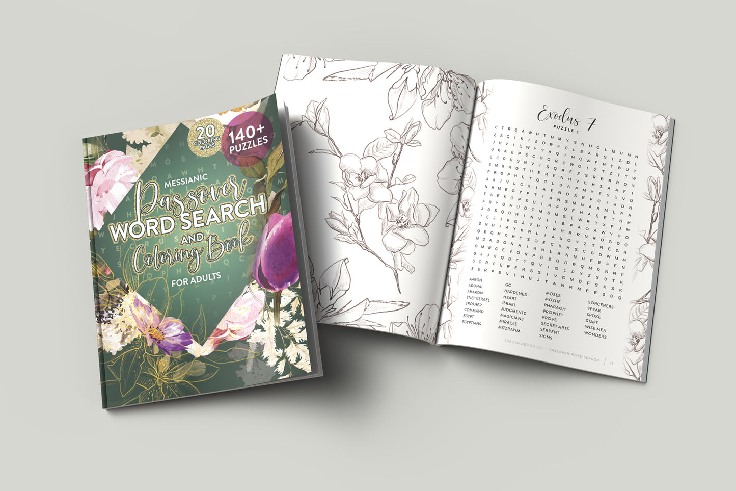 Messianic Passover Word Search and Coloring Book for Adults (Floral Design)