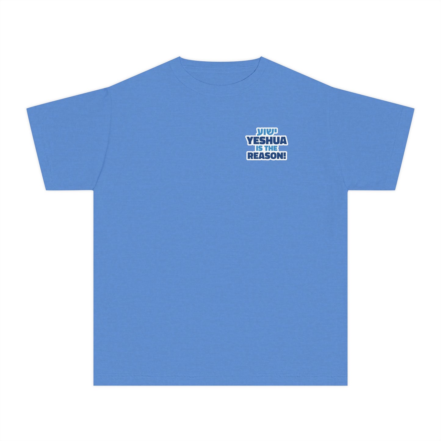YESHUA is the Reason! Gospel in the Feasts Youth Shirt (Light Blue) | Moedim Book Co.