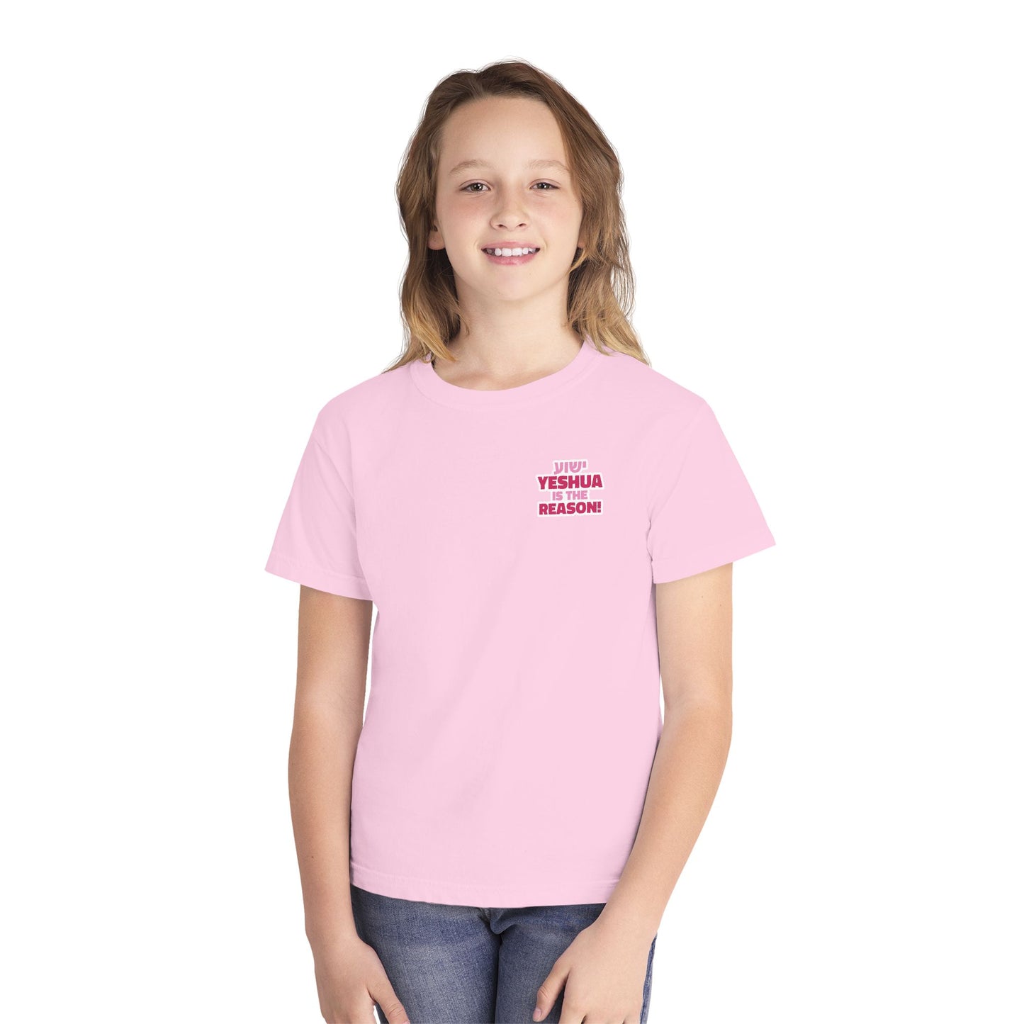 YESHUA is the Reason! Gospel in the Feasts Youth Shirt (Pink) | Moedim Book Co.