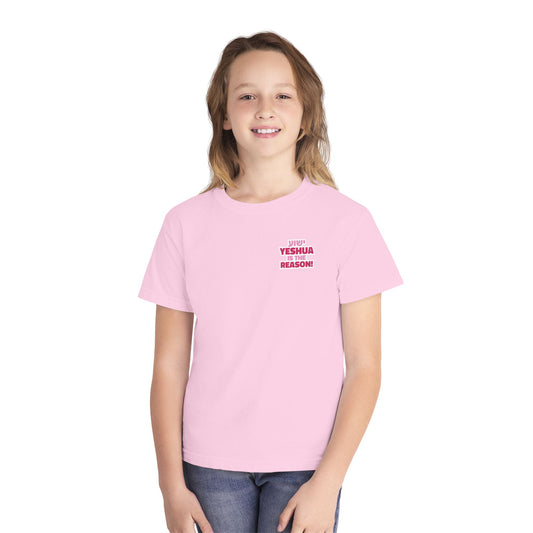 YESHUA is the Reason! Gospel in the Feasts Youth Shirt (Pink) | Moedim Book Co.