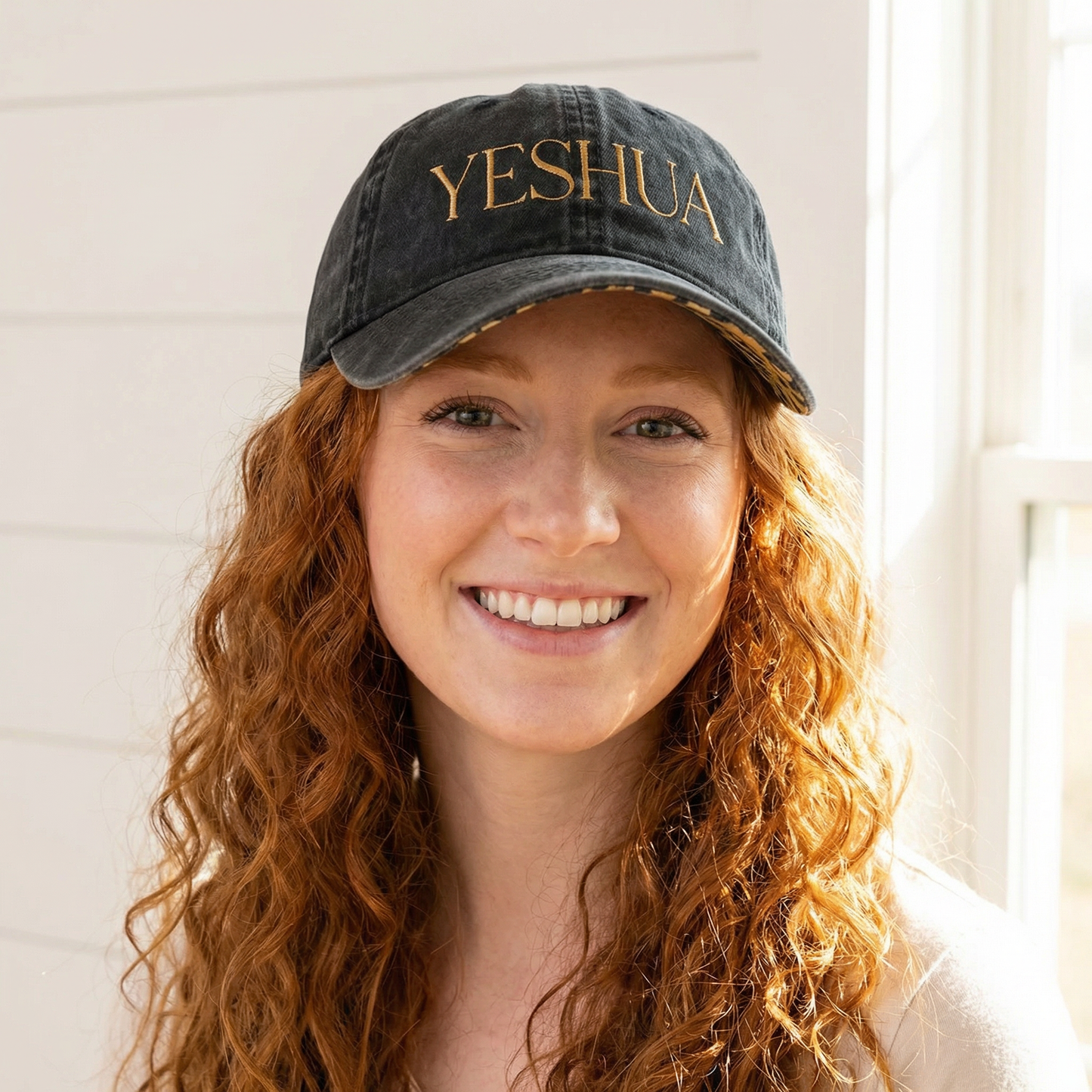 YESHUA Ponytail Hat (Black/Leopard) | Bronze Embroidery