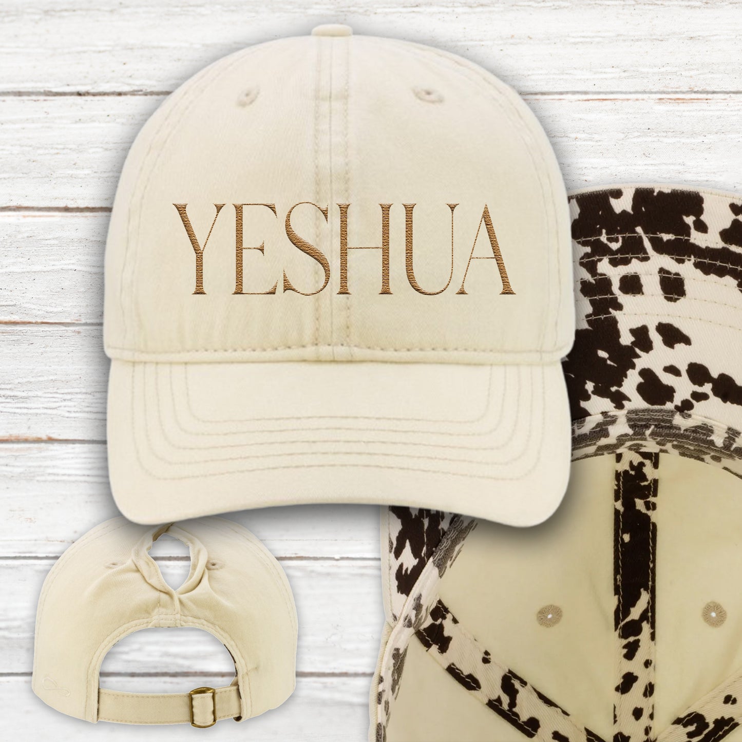 YESHUA Ponytail Hat (Vanilla/Longhorn) | Bronze Embroidery