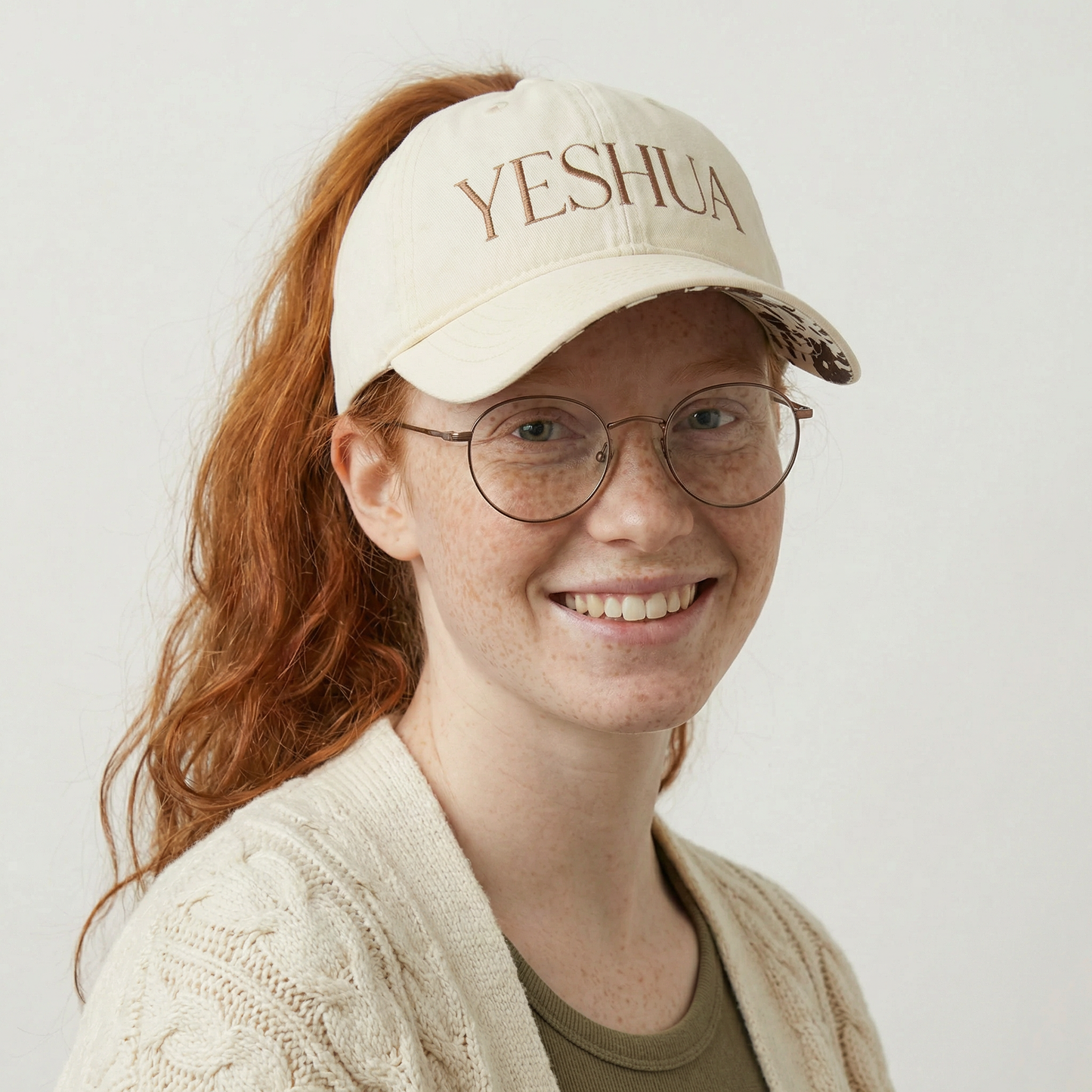 YESHUA Ponytail Hat (Vanilla/Longhorn) | Bronze Embroidery