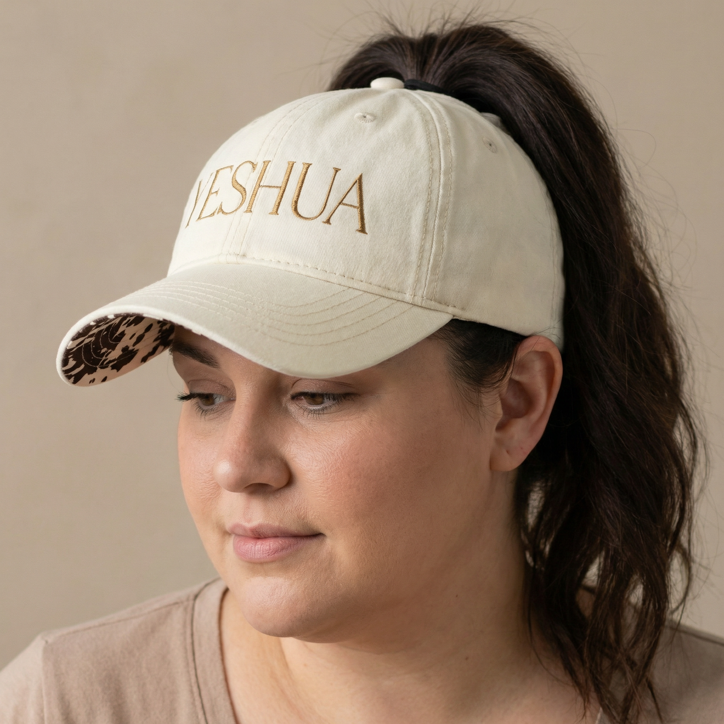 YESHUA Ponytail Hat (Vanilla/Longhorn) | Bronze Embroidery