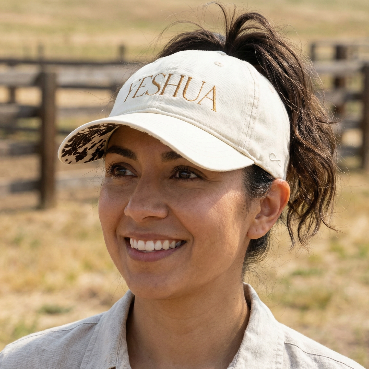 YESHUA Ponytail Hat (Vanilla/Longhorn) | Bronze Embroidery