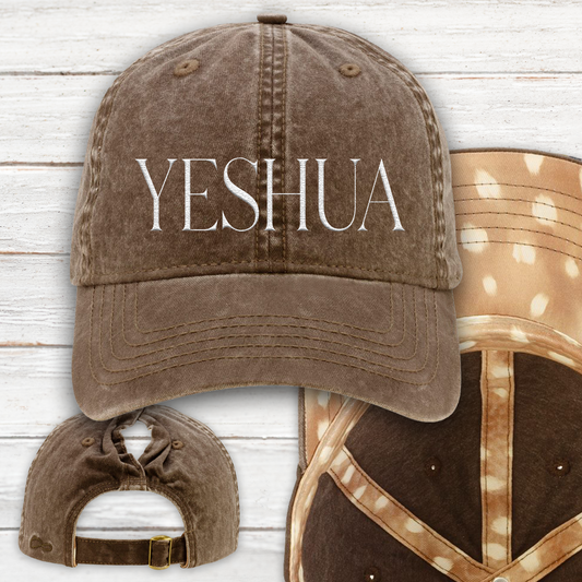 YESHUA Ponytail Hat (Chocolate/Fawn) | White Embroidery