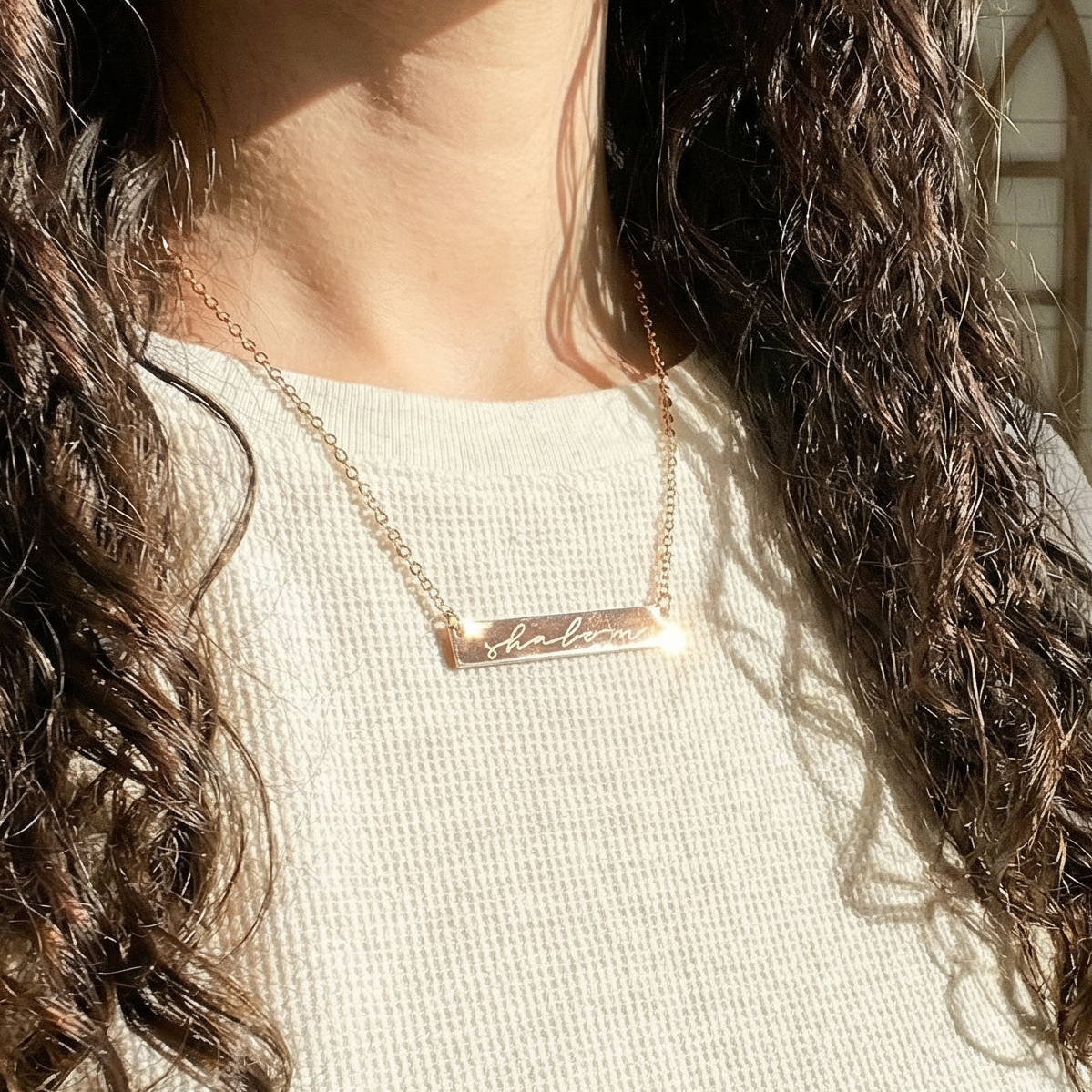 Shalom Horizontal Bar Necklace (Rose Gold)