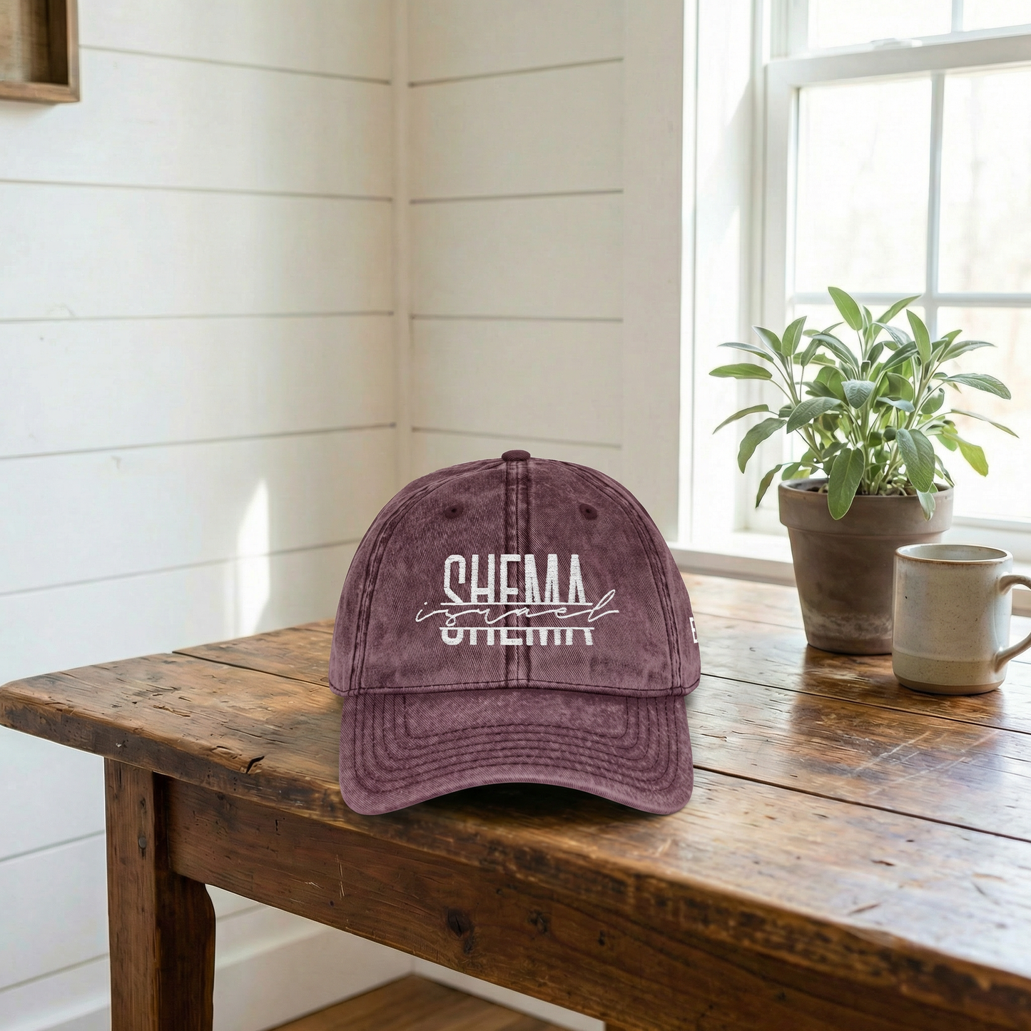 SHEMA Hat (Vintage Maroon) | White Embroidery
