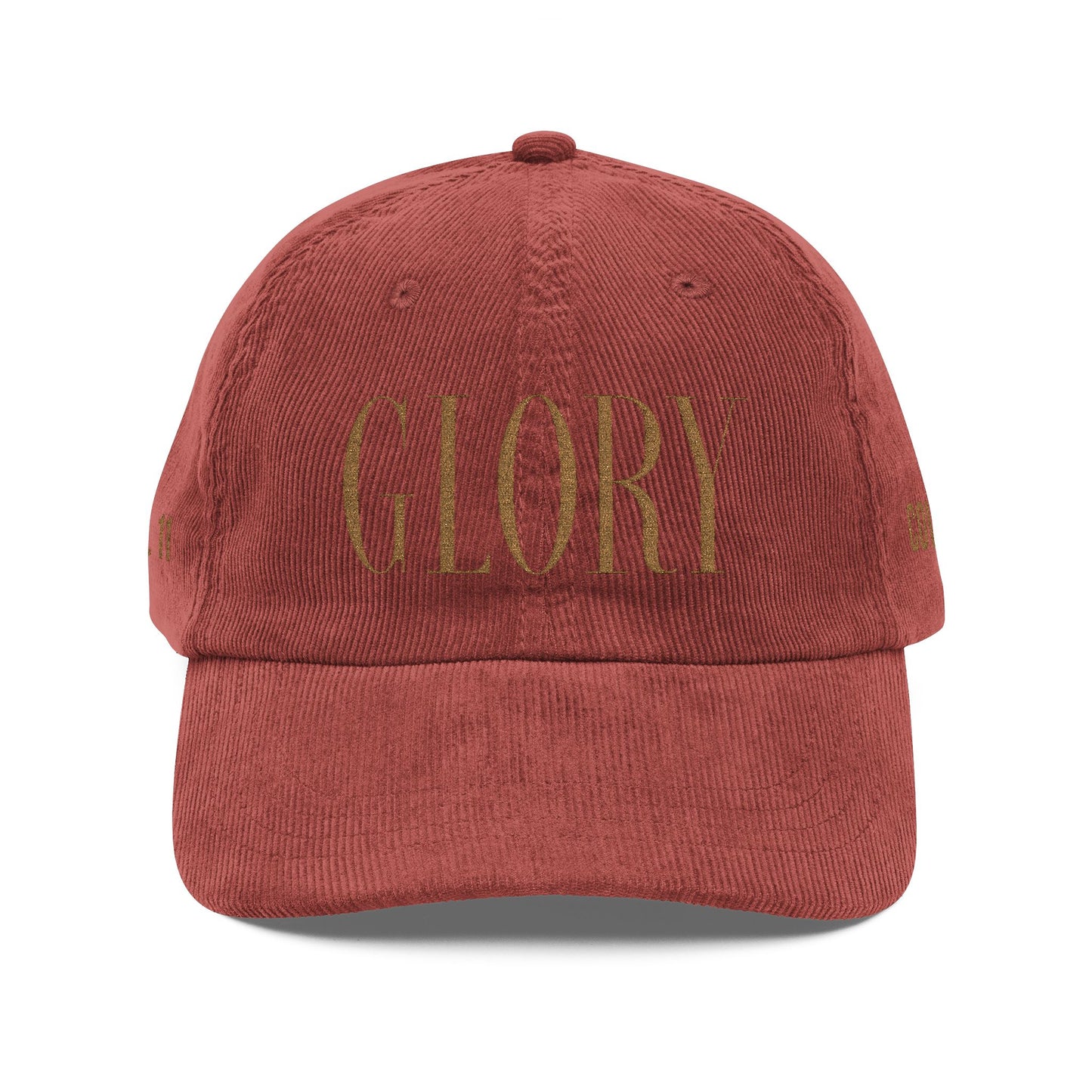 GLORY 1 Corinthians 11 Corduroy Hat (Burgundy) | Old Gold Embroidery