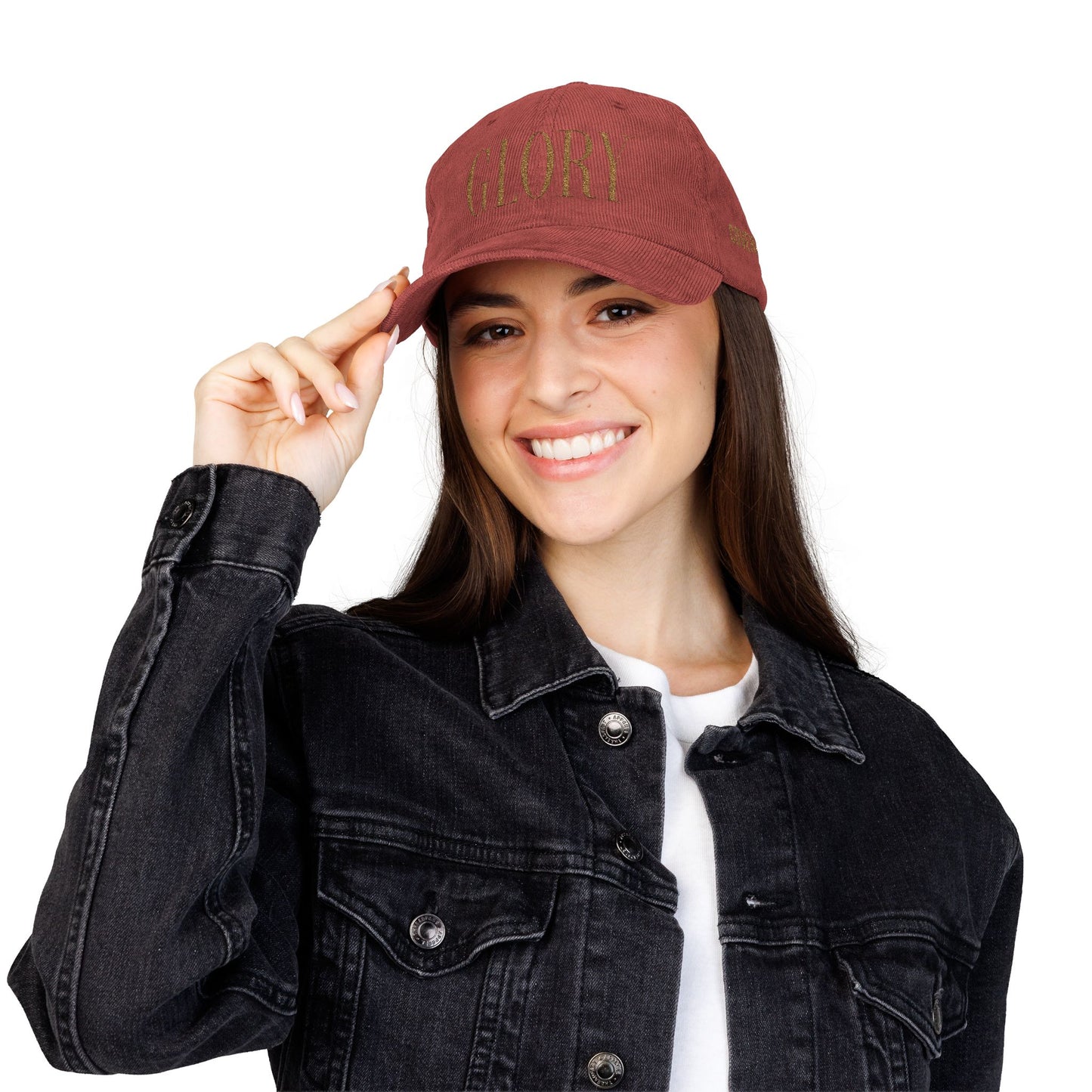 GLORY 1 Corinthians 11 Corduroy Hat (Burgundy) | Old Gold Embroidery