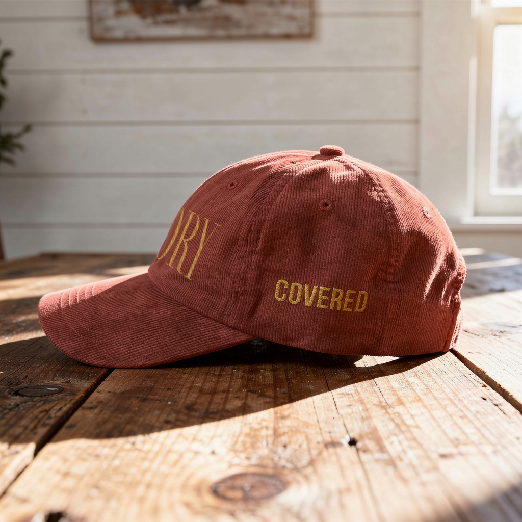 GLORY 1 Corinthians 11 Corduroy Hat (Burgundy) | Old Gold Embroidery