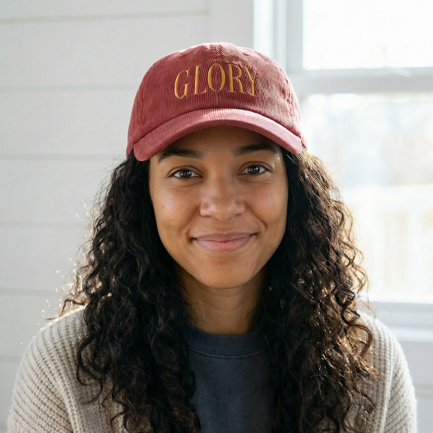 GLORY 1 Corinthians 11 Corduroy Hat (Burgundy) | Old Gold Embroidery