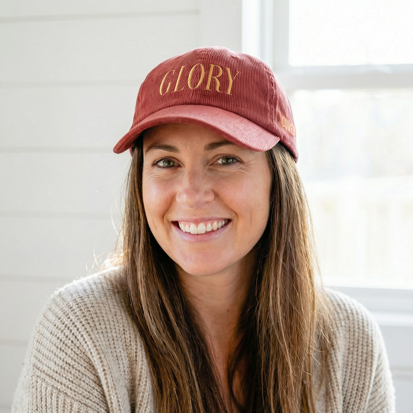 GLORY 1 Corinthians 11 Corduroy Hat (Burgundy) | Old Gold Embroidery