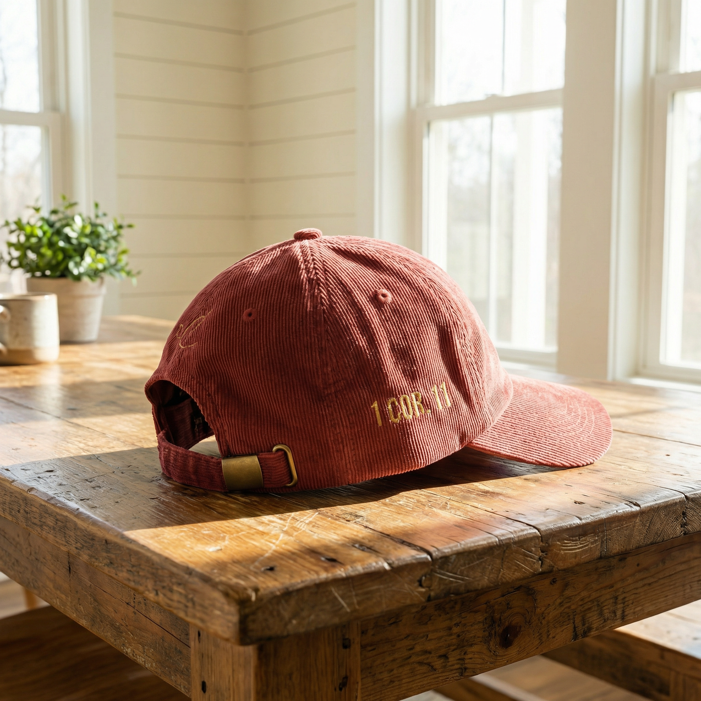 GLORY 1 Corinthians 11 Corduroy Hat (Burgundy) | Old Gold Embroidery