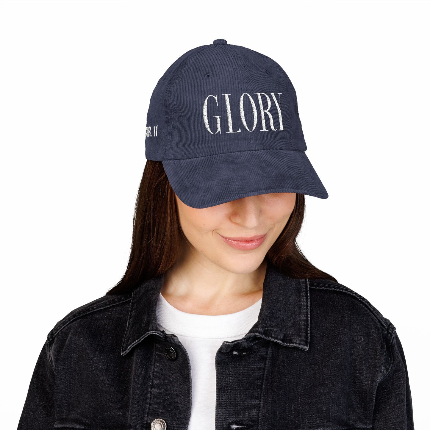 GLORY 1 Corinthians 11 Corduroy Hat (Navy) | White Embroidery