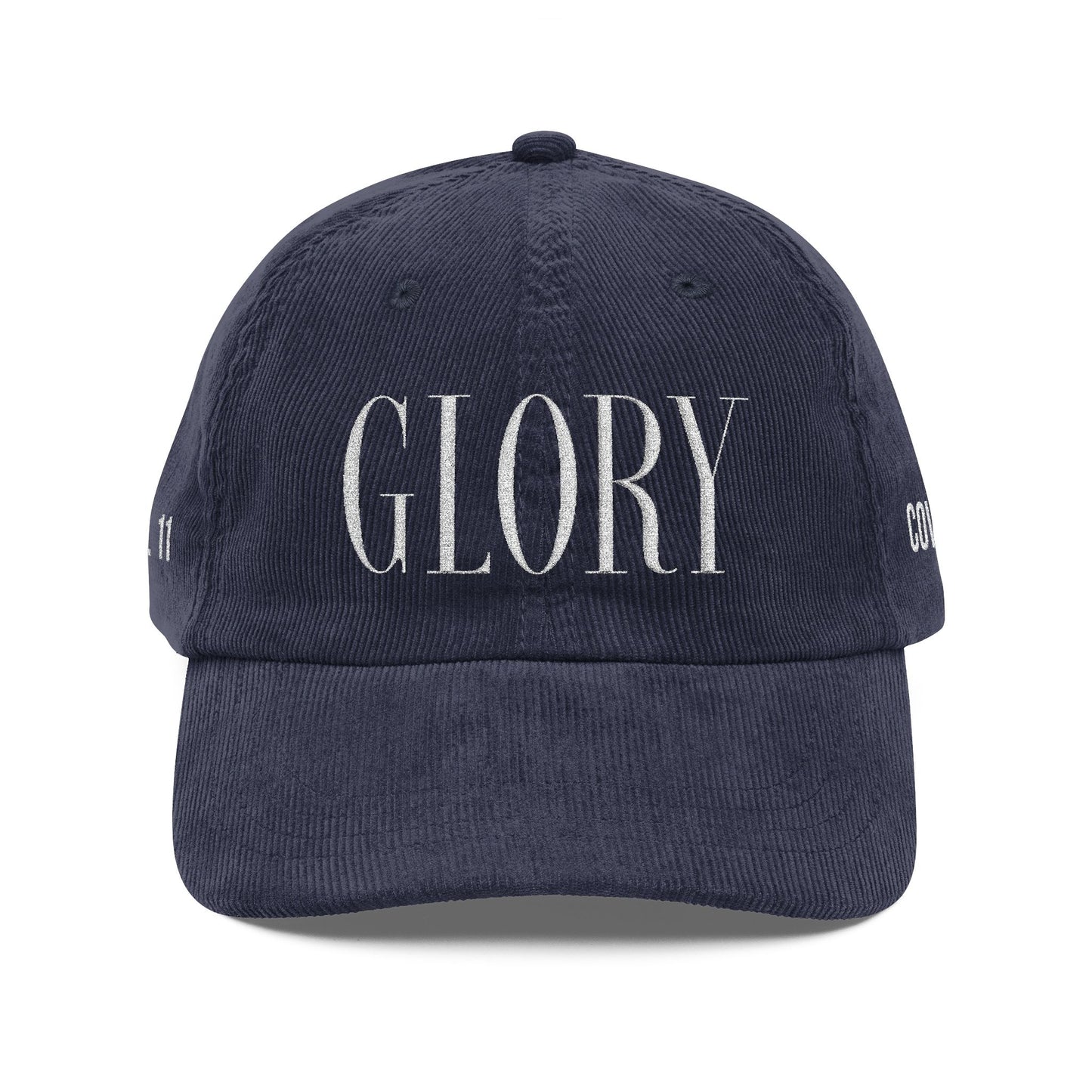 GLORY 1 Corinthians 11 Corduroy Hat (Navy) | White Embroidery