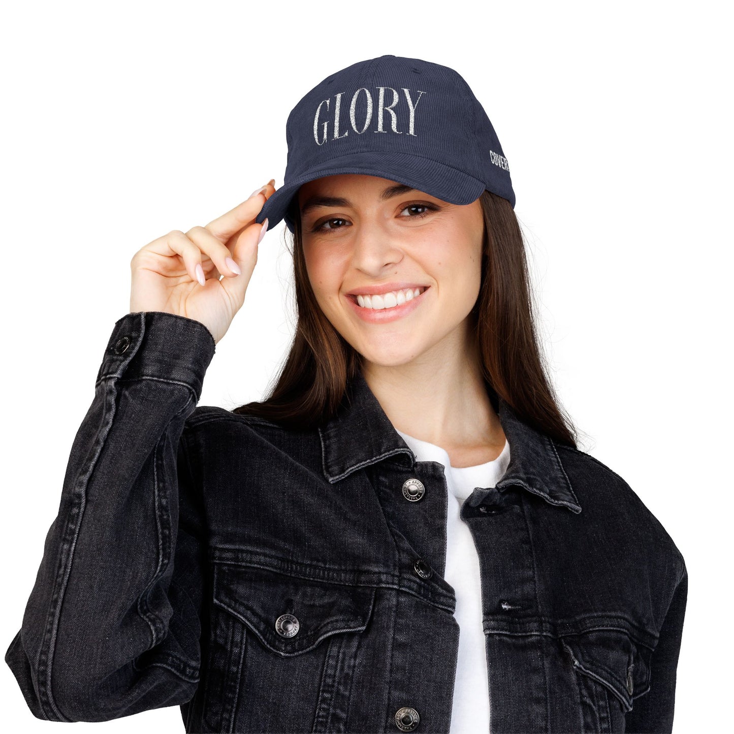 GLORY 1 Corinthians 11 Corduroy Hat (Navy) | White Embroidery