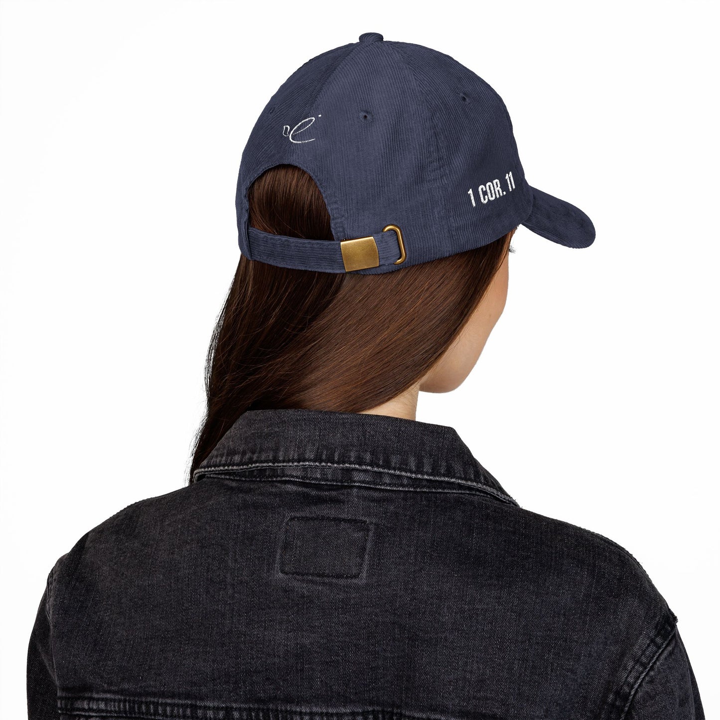 GLORY 1 Corinthians 11 Corduroy Hat (Navy) | White Embroidery