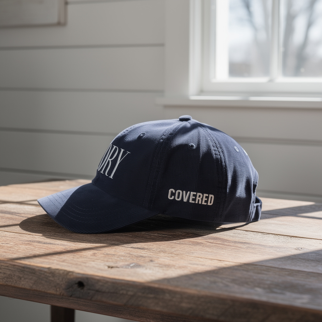 GLORY 1 Corinthians 11 Corduroy Hat (Navy) | White Embroidery