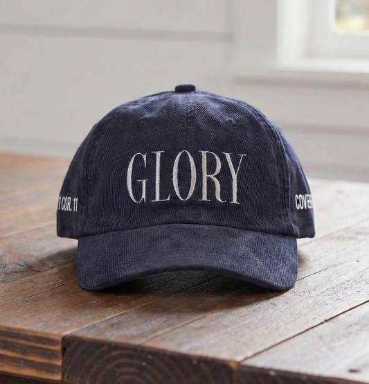 GLORY 1 Corinthians 11 Corduroy Hat (Navy) | White Embroidery