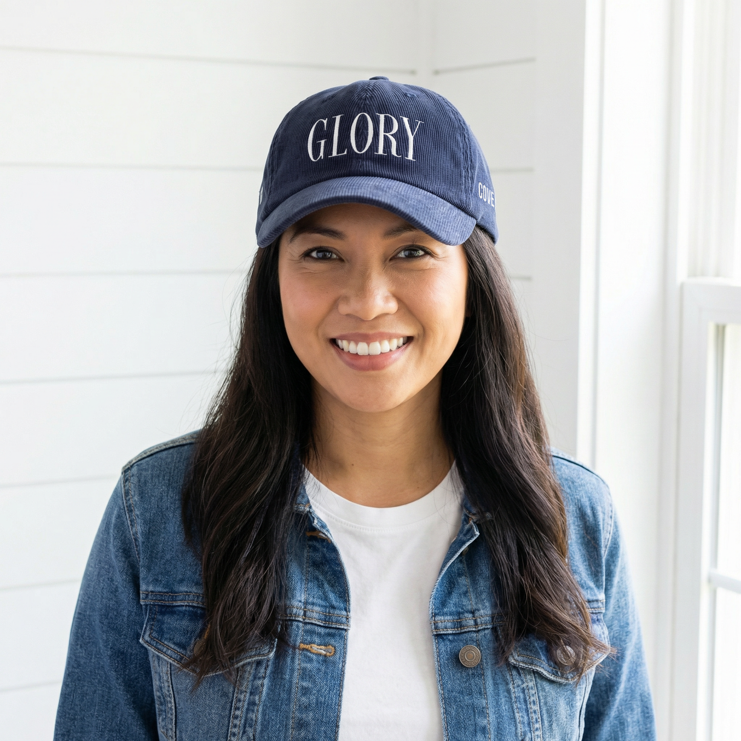 GLORY 1 Corinthians 11 Corduroy Hat (Navy) | White Embroidery