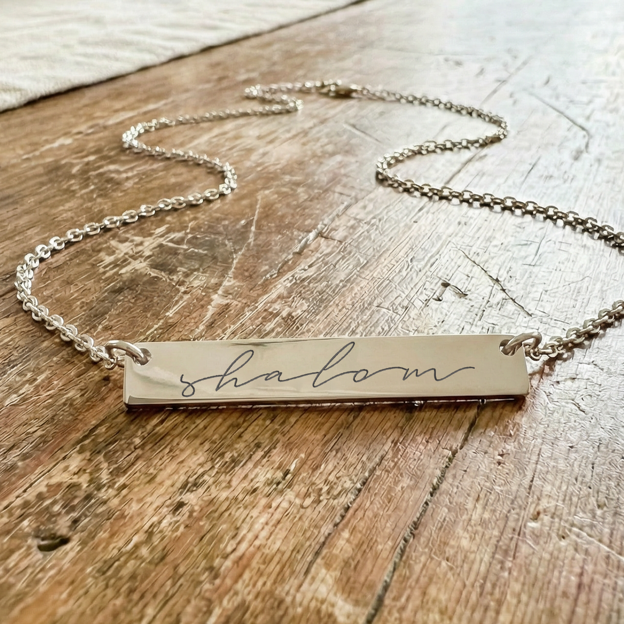 Shalom Horizontal Bar Necklace (Silver)