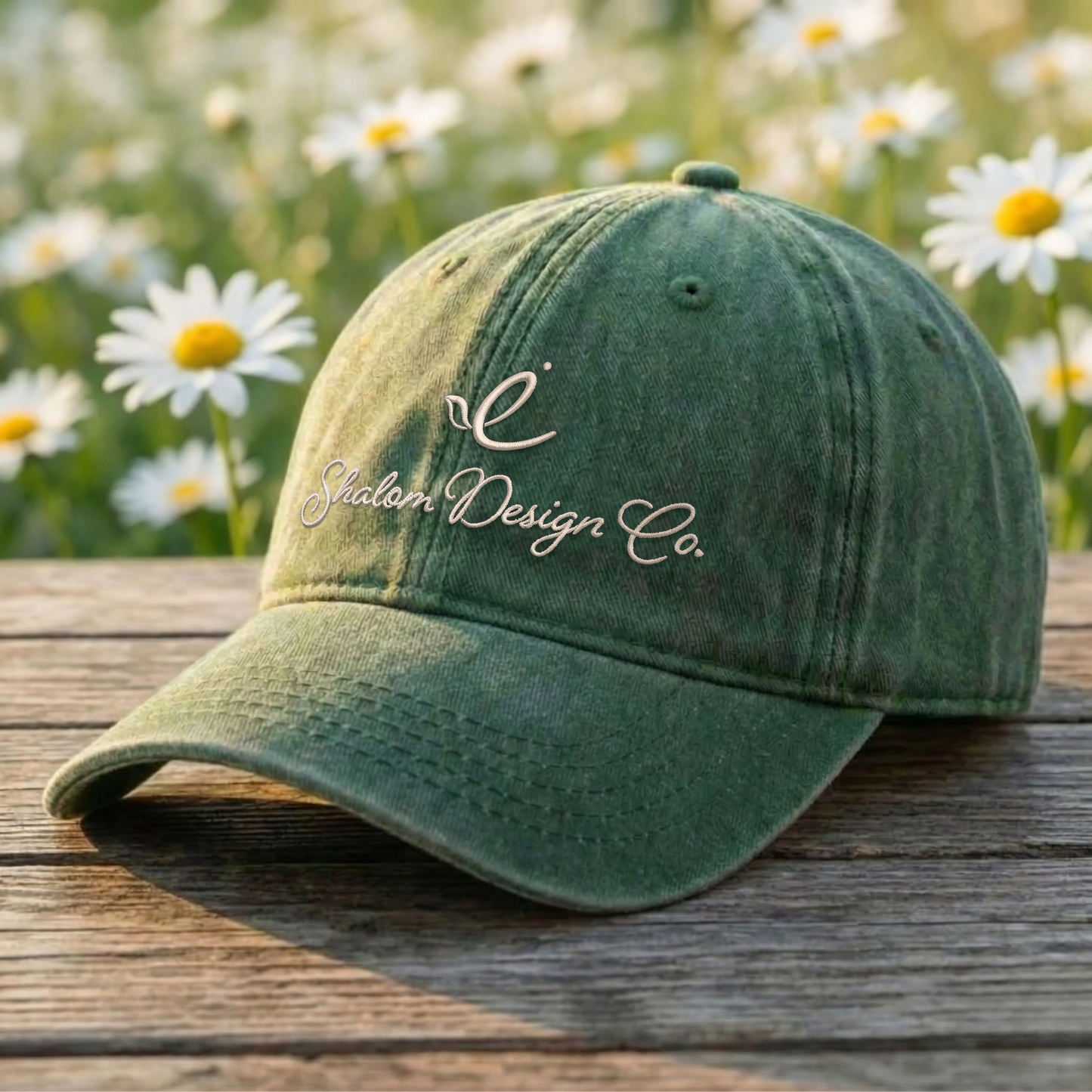 Shalom Design Co. Ponytail Hat (Jade/Daisy) | White Embroidery