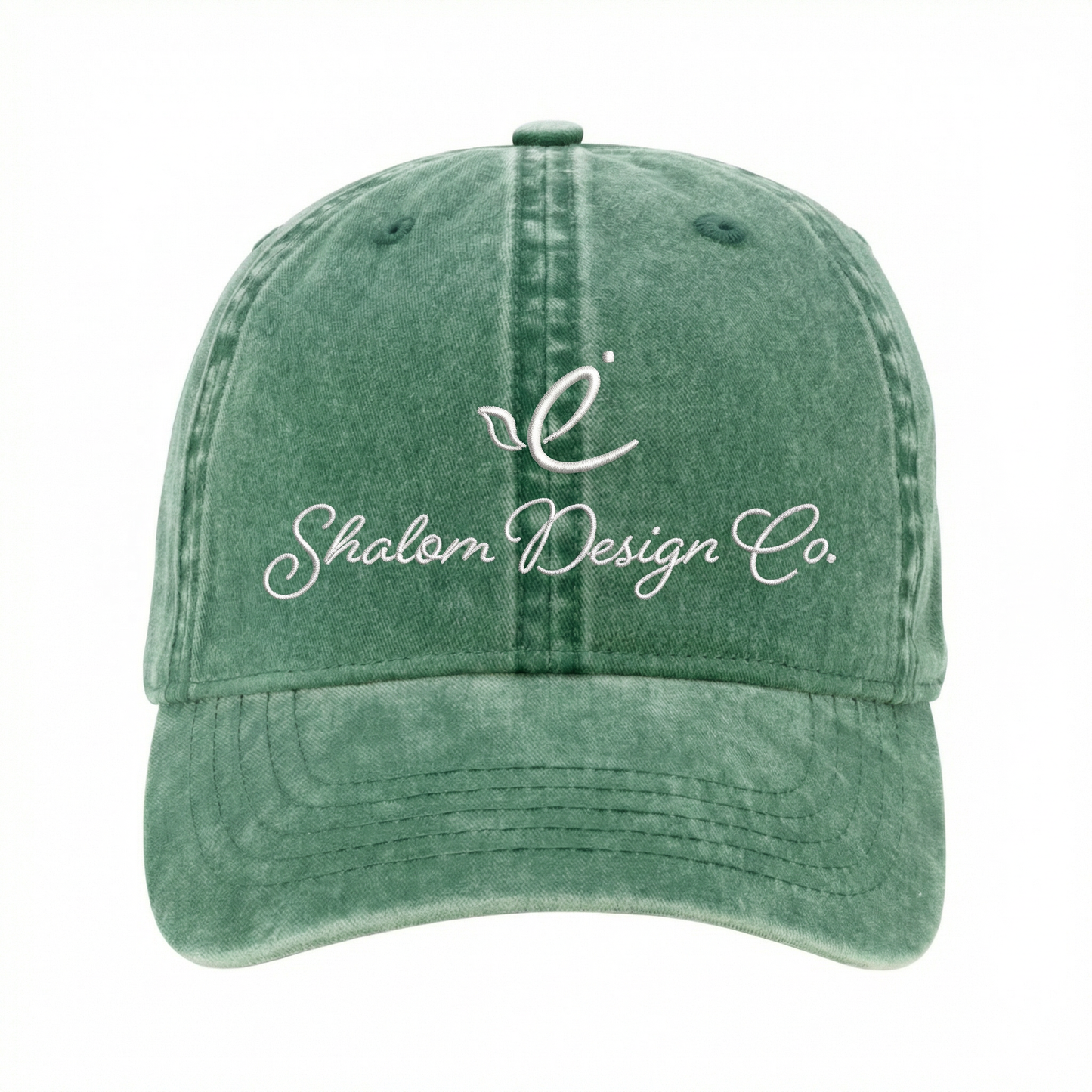 Shalom Design Co. Ponytail Hat (Jade/Daisy) | White Embroidery