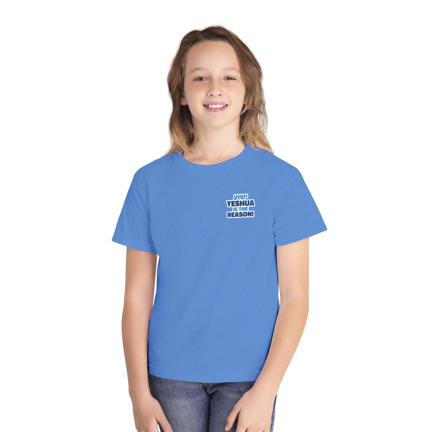 YESHUA is the Reason! Gospel in the Feasts Youth Shirt (Light Blue) | Moedim Book Co.