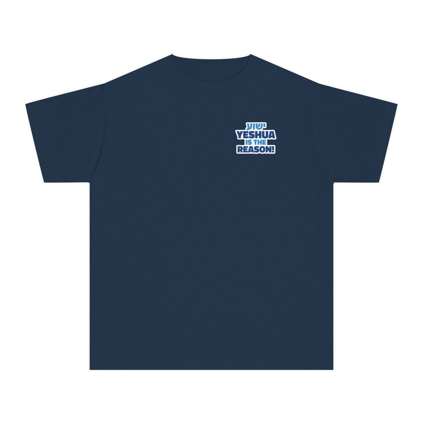 YESHUA is the Reason! Gospel in the Feasts Youth Shirt (Navy) | Moedim Book Co.