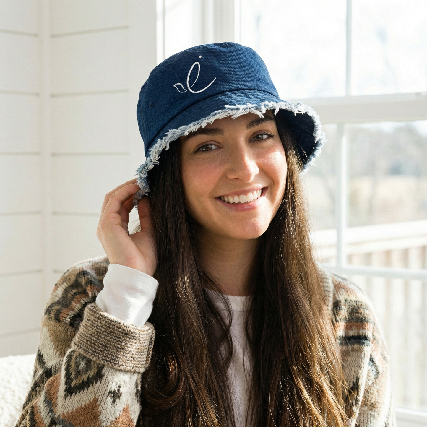 Shalom Dove Distressed Dark Denim Bucket Hat