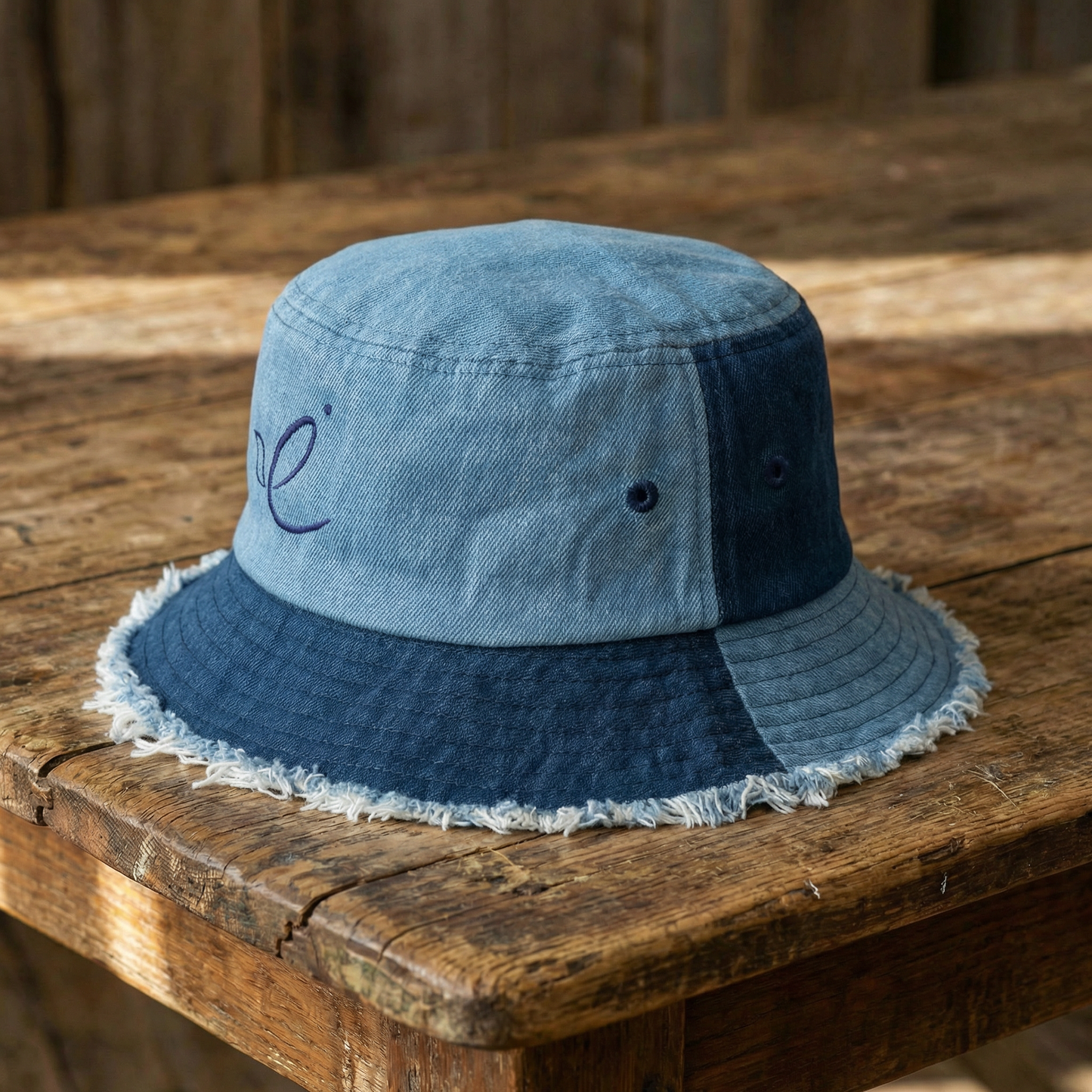 Shalom Dove Distressed Patchwork Denim Bucket Hat
